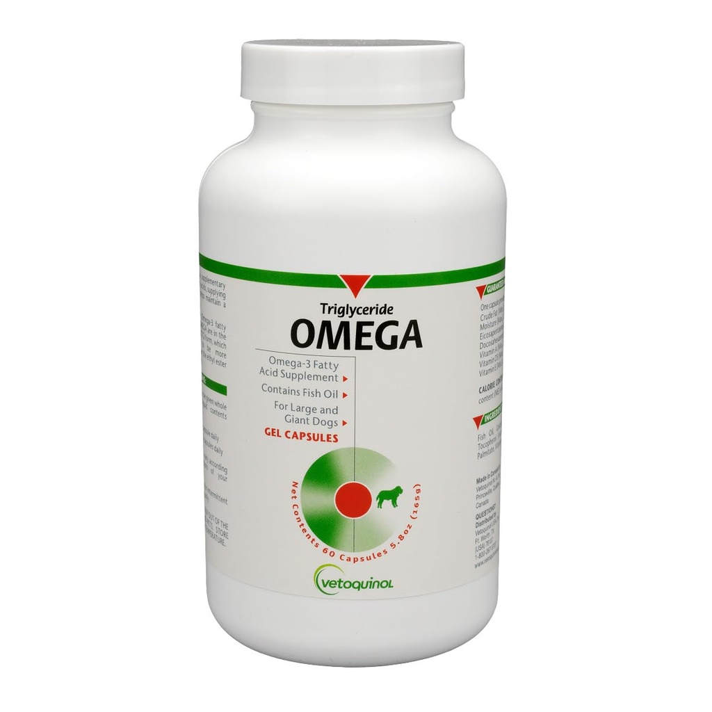 Vetochinol Triglycerid Omega 3 dodatek pro velké psy, Dog Fish Oil dodatek s EPA a DHA, Promotes Skin, Coat, Joint, a imunitní zdraví, Omega 3 Rybí olej pro psy 60lbs nebo více, 60ct
