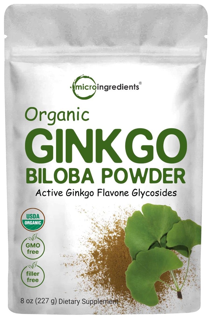 Mikro ingredience Syrové organické Ginkgo Biloba Powder, 8 Ounce (18 měsíců dodávky), Filler Free, podporuje funkci mozku a duševní bdělost, Žádné GMO a Vegan Friendly