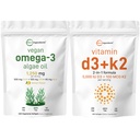 Micro Ingredients Vitamin D3 5,000iu + K2 100mcg Softgels & Vegan Omega 3 Řasy doplněk olej Bundle 2 balení 124; Essential Sunshine Vitamíny Sp. 124; Omega33 Full Spectrum Alternative to Fish Oil