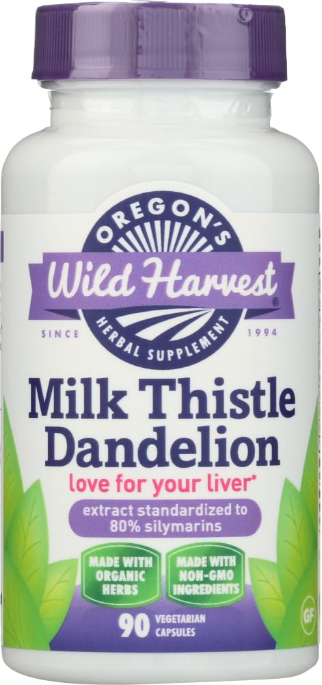 Oregon 's Wild Harvest Milk Thistle Dandelion - Extract Standardized to 80% Silymarins (90 Kapsle)