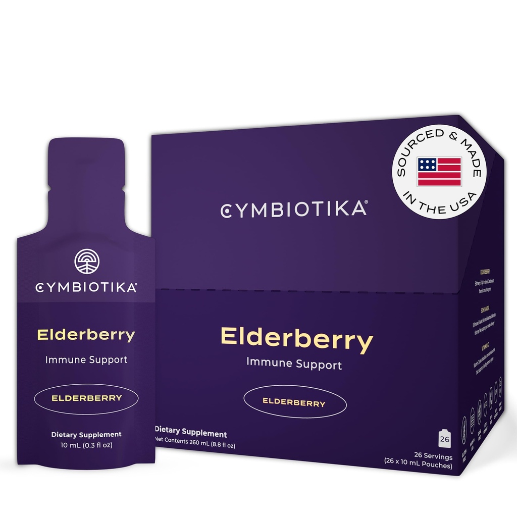 CYMBIOTIKA Dospělí Elderberry Boost Dodatek - Organic Elderberry s vitamínem E pro imunitní podporu - gluten- Free, Vegan, Keto (balení 26)