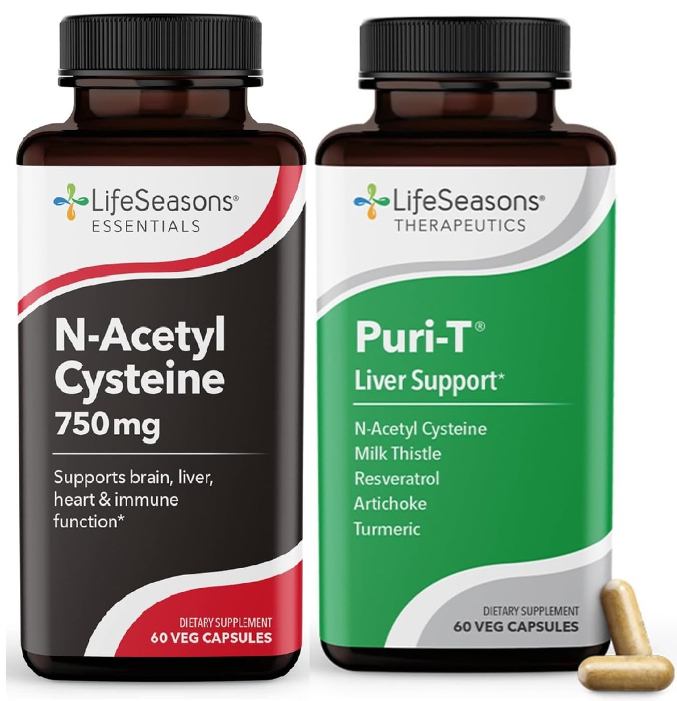 LifeSeasons Puri-T s N- Acetyl Cysteine Boost - Podporuje detoxikaci jater a plic - 120 Kapsle