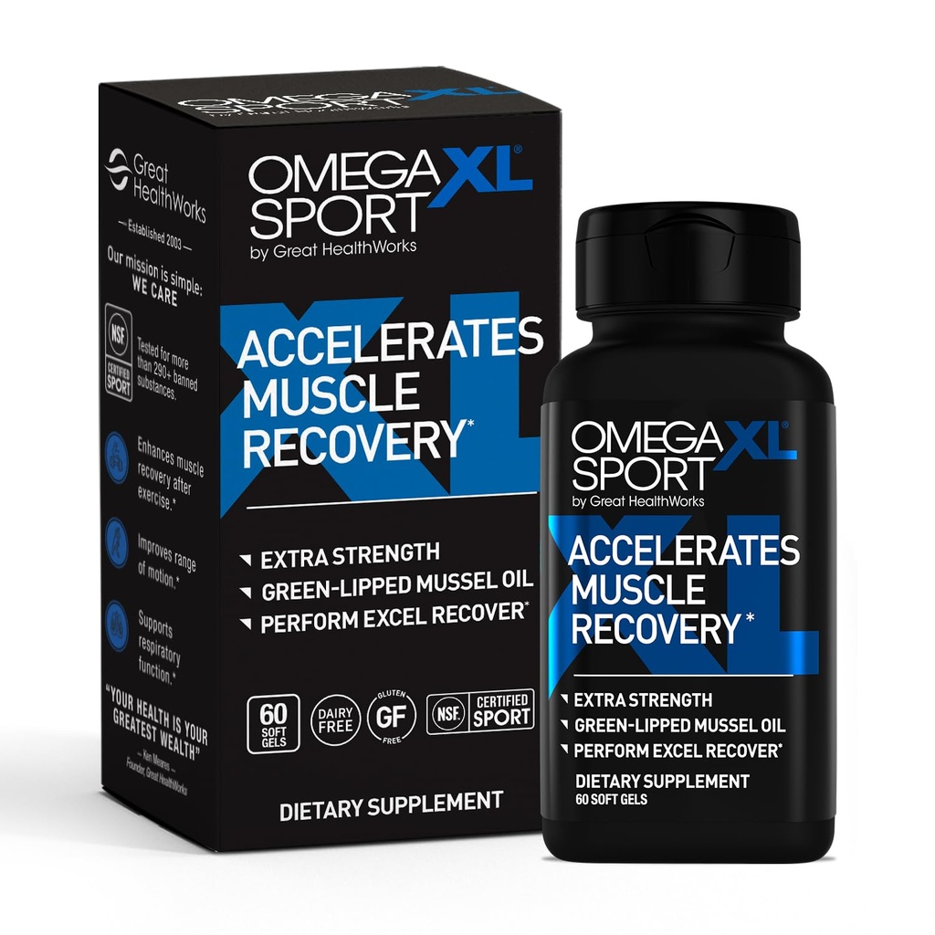 OmegaXL Sport Extra Svalová Recovery Dodatek a Respirační podpora Dodatek - Zlepšuje DOMS a ROM, Klinicky podporované Green- Lipped Mussel Oil (60 Softgels)