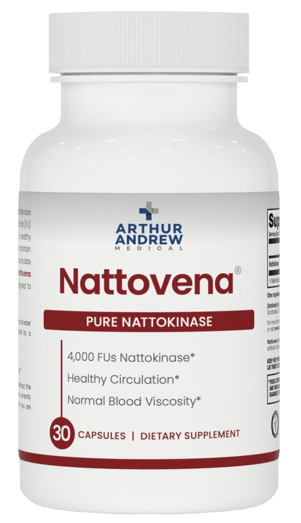 Arthur Andrew Medical - Nattovena, Pure Nattokinase, Cirkulatory and Heart Health, Vegan, Non- GMO, 30 Kapsle