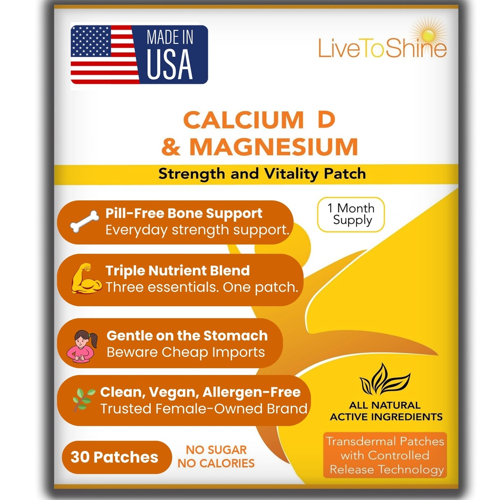 Vápník Magnesium D3 Topical Patches for Men and Women - One Month Supply - USA Made by Live to Shine