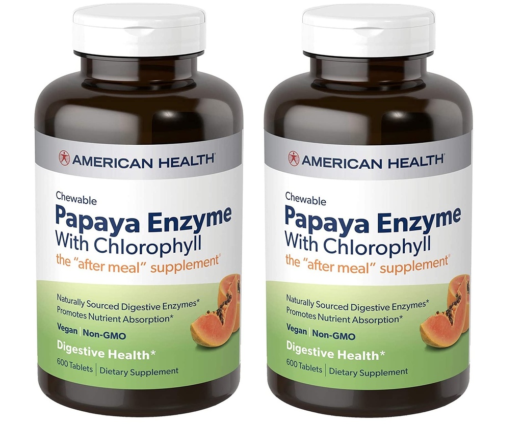 American Health Papaya enzym s chlorofyl žvýkací tablety - 600 Počet (200 Celkem Servings) (Balení po 2)