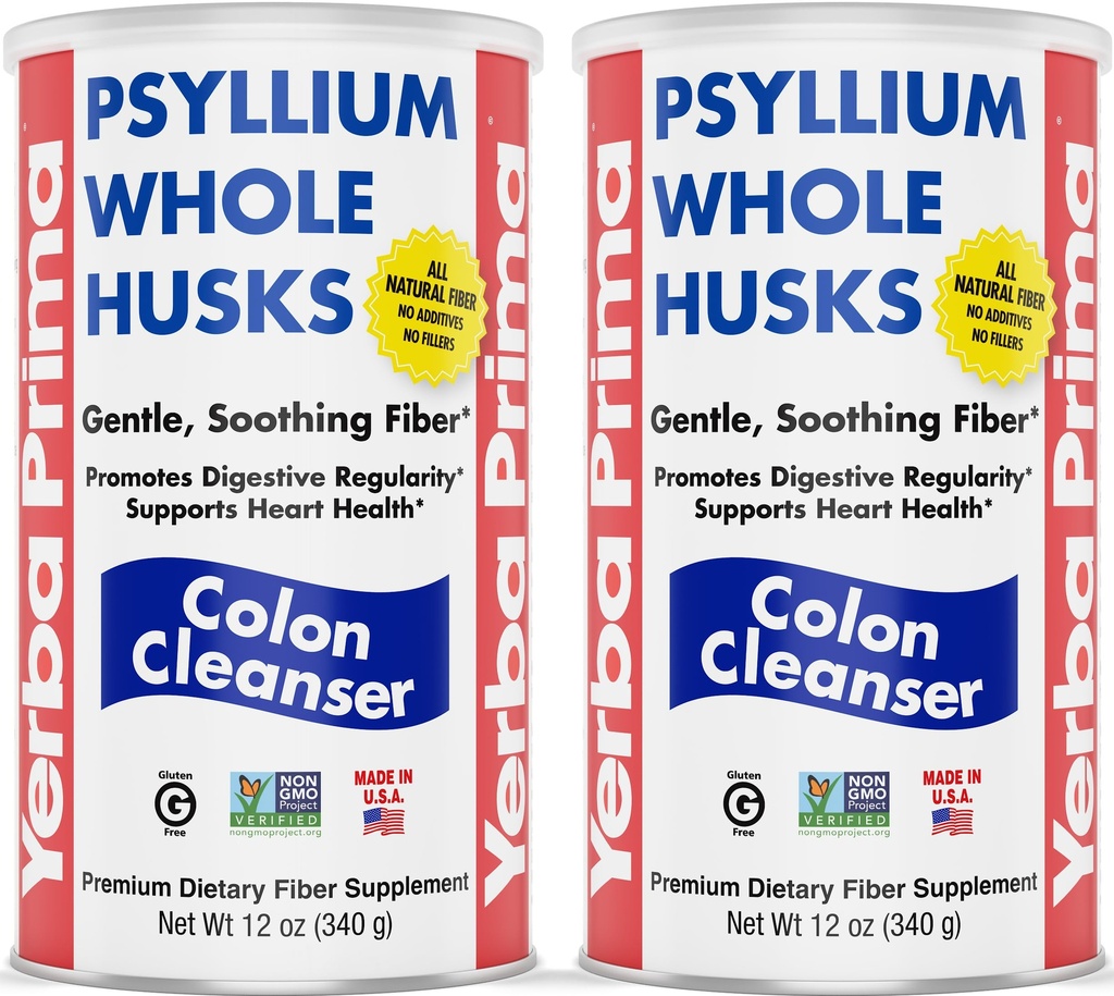 Yerba Prima Psyllium Whole Husks, Colon Cleanser 12 oz (Pack of 2) - Všechny přírodní stravovací fiber, Pure Premium Psylium, Lab- Tested Non- GMO, gluten- Free Fiber, Made in USA