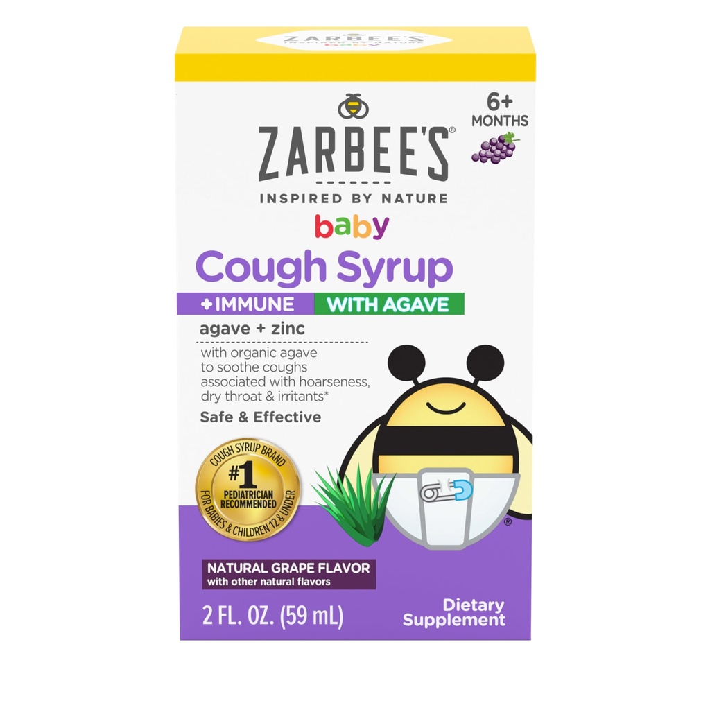 Zarbeeův dětský kašel Sirup + Imunitní s organickou agávou + zinek; přírodní zrnitost; pro děti 6 + měsíce, 2 Fl Oz (balení po 1)