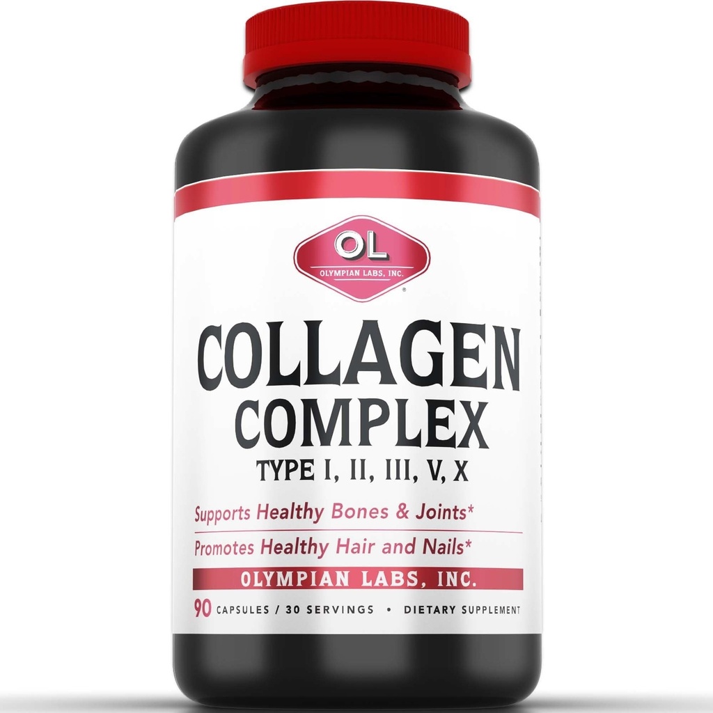 Olympian Labs Multi kolagen Complex Typ I, II, III, V, X, Vlasy, hřebíky, kloub, Gut zdraví, 90 Caps, 30- Day Supply