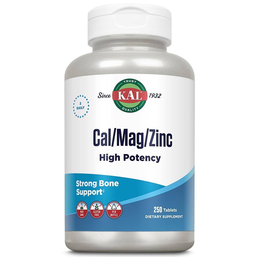 KAL Cal / Mag / Zinek CLA124; 1000mg vápníku, 400mg hořčíku a 15mg zinku CLA124; kosti, svaly, srdce a imunitní podpora CLA124; 250ct, 83 Serv.