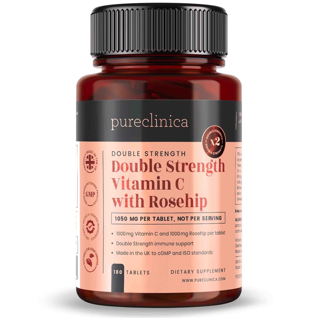 pureclinica vitamin C s Rosehip - 2000mg (1000mg VIT C & 1000mg Rosehip Extract) x 180 tablet - 6 měsíců dodávky!
