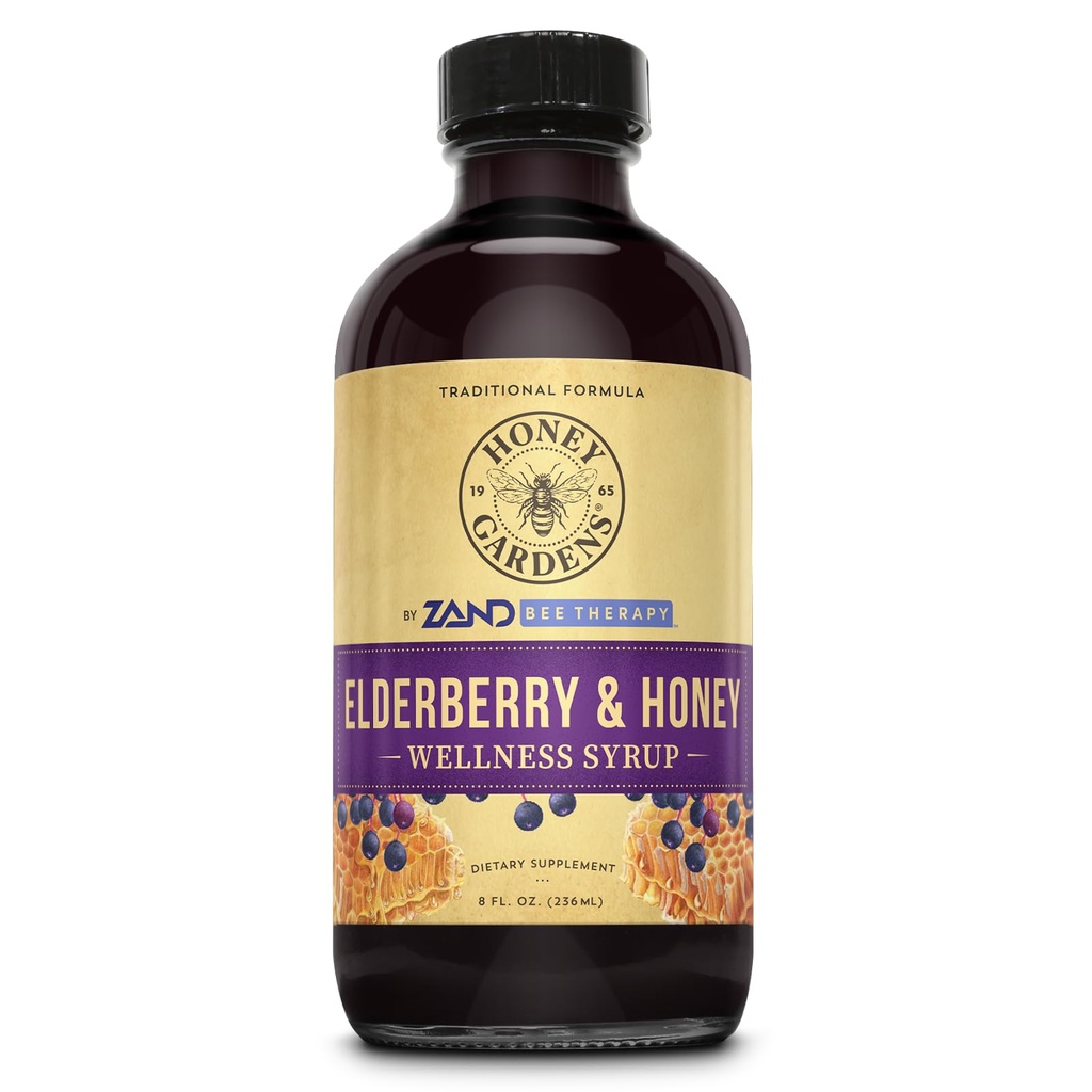 Honey Gardens Elderberry & Honey Imunitary Syrup - Black Elderberry Syrup pro dospělé a děti, přírodní Krční obrana Wellness dodatek s Propolis & Organic Apple Cider ocet - 8 Fl Oz