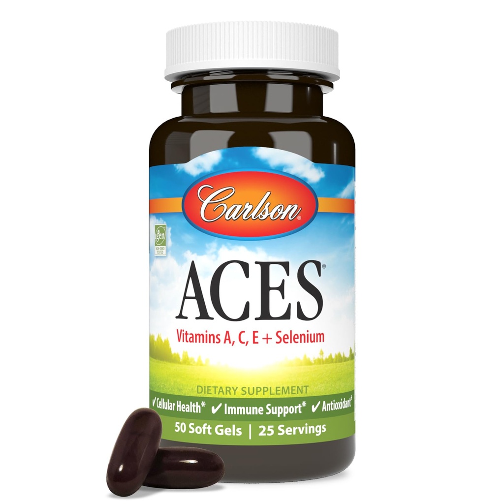 Carlson - ACES, Vitaminy A, C, E + Selen, Cellular Health & Immunication Support, Antioxidant, 50 Softgels
