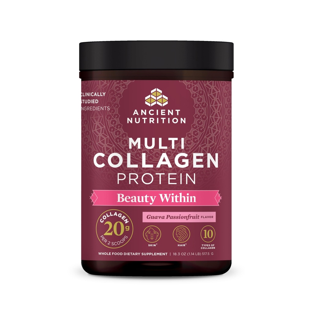 Starověké nutriční kolagen prášek protein, Multi kolagen protein krása uvnitř, Guava Passionfruit, s vitamínem C, Hydrolyzované kolagen Peptides podporuje zdravou pleť a nehty, 18.3oz