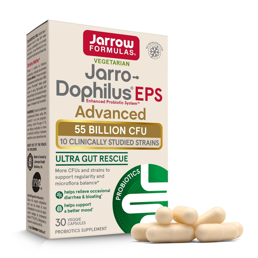 Jarro- Dophilus EPS Advanced, 55 miliard CFU Probiotika, stravovací podpora pro dospělé, 30 Probiotický dodatek Veggie Kapsle, Až 30 denní zásobování