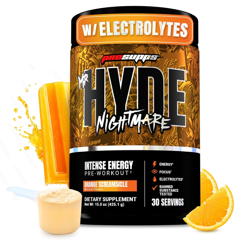 PROFUPS Mr. Hyde Nightmare Pre Workout Powder with Caffeine & Beta Alanine - Předcvičení pro intenzivní energii, duševní soustředění a výkon - Gym & Fitness doplňky (Orange Creamsicle, 30 Servings)