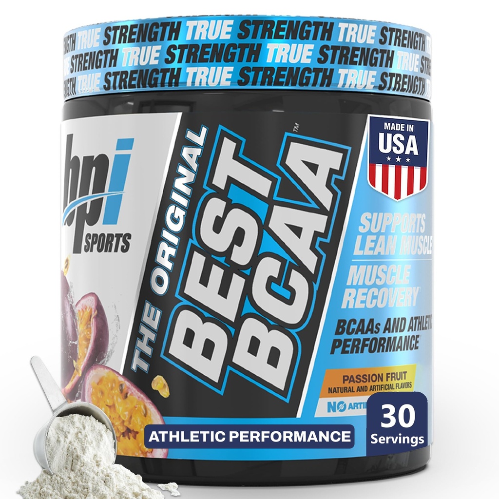BPI Sports Best BCAA Powder - Muscle Recovery Support - Branched Chain Amino Acids PHAR124; Building Blocks of Protein and Muscle - Post Workout Recovery - Hydration - Passion Fruit, 30 Serings