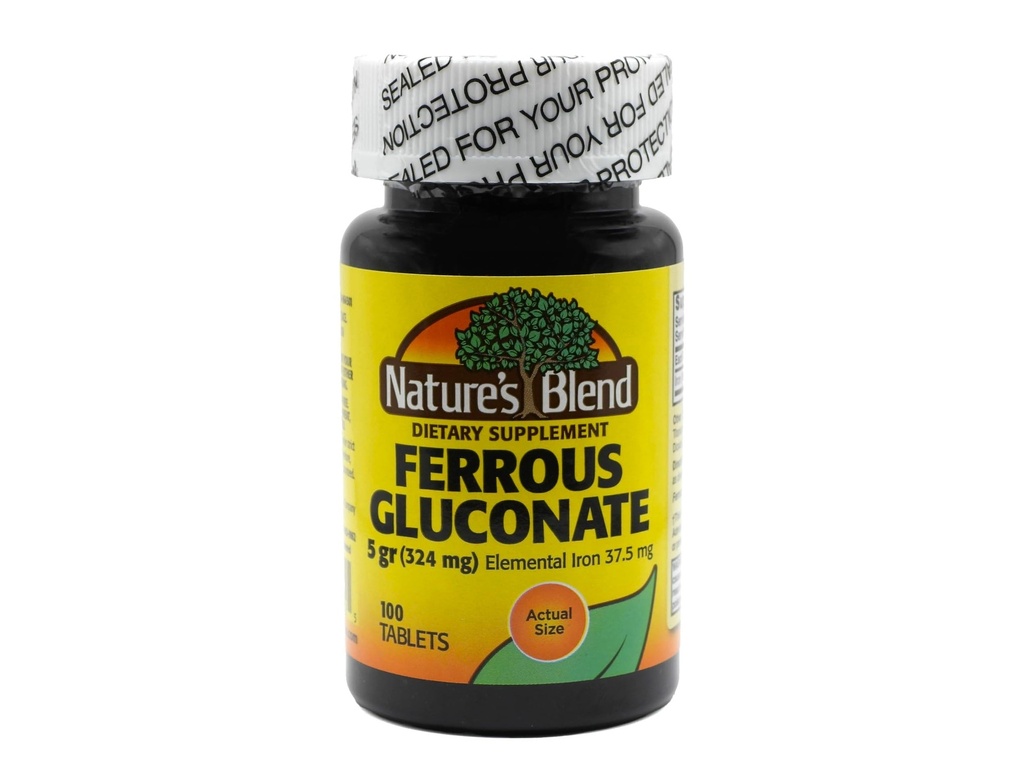 Příroda 's Blend Ferrous Gluconate Tablety, 100 Počet