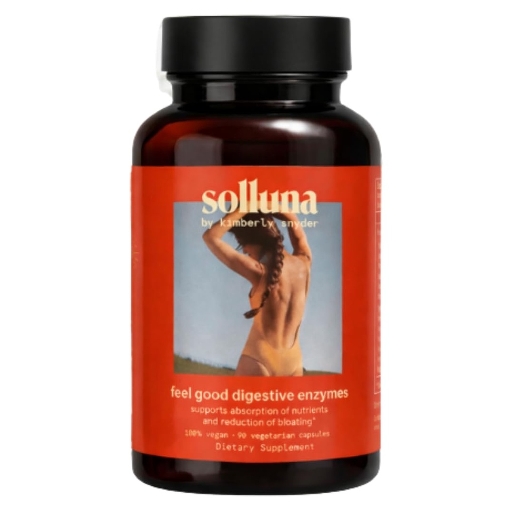 Solluna by Kimberly Snyder Digestive Enzymes Lipase, Amylase, Protéza, Alpha- Galaktosidáza, Cellulása pro stravitelné zdraví, Nutrient Absorpce, Bolest žaludku, Gas & Bloating (90CT) Vegan & Non- GMO