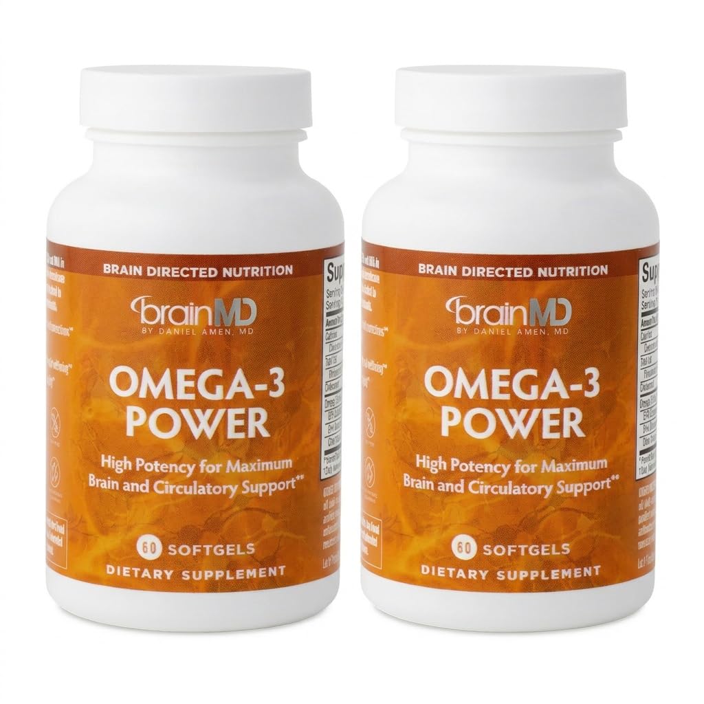 BrainMD Dr. Amen Omega33 Power - 60 Kapsle, Balení 2 - Společná a imunitní podpůrná doplněk - Obsahuje DHA & EPA - Gluten zdarma - 60 Celkem Service