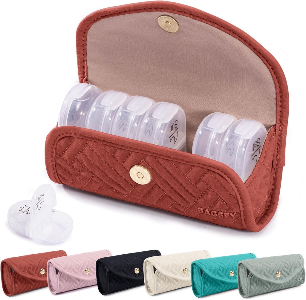BAGSFY týdenní Pill Organizátor 2 krát denně v roztomilé Fabric Pill Case, Medicine Bag, AM PM Pill Box 7 Day, Přenosná medikace Cestovní pouzdro pro pilulky, Vitamíny, Rybí oleje, doplňky.