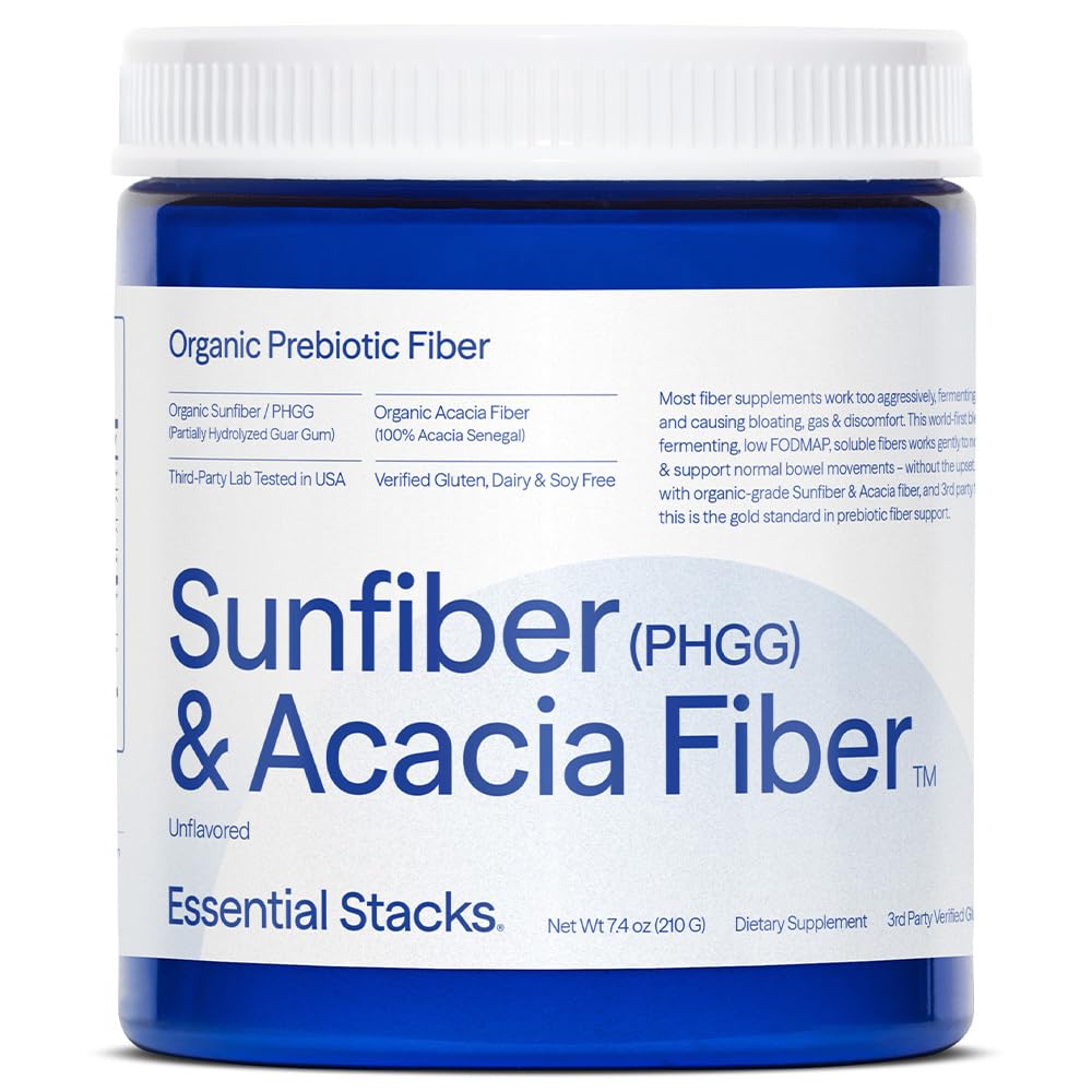 Základní zásobníky Organic Sunfiber Prebiotic Fiber (Částečně hydrolyzované guar gum / PHGG) s Acacia Fiber Powder - gluten Free, Non- GMO & Neochucené Soluble Fiber (7.4 oz)