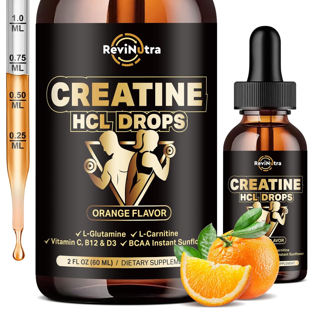 Kreatin HCL kapalné kapky pro muže a ženy, 1500mg tekutý kreatinin hydrochlorid, vysoká absorpce, 2 Fl Oz Orange Flavor