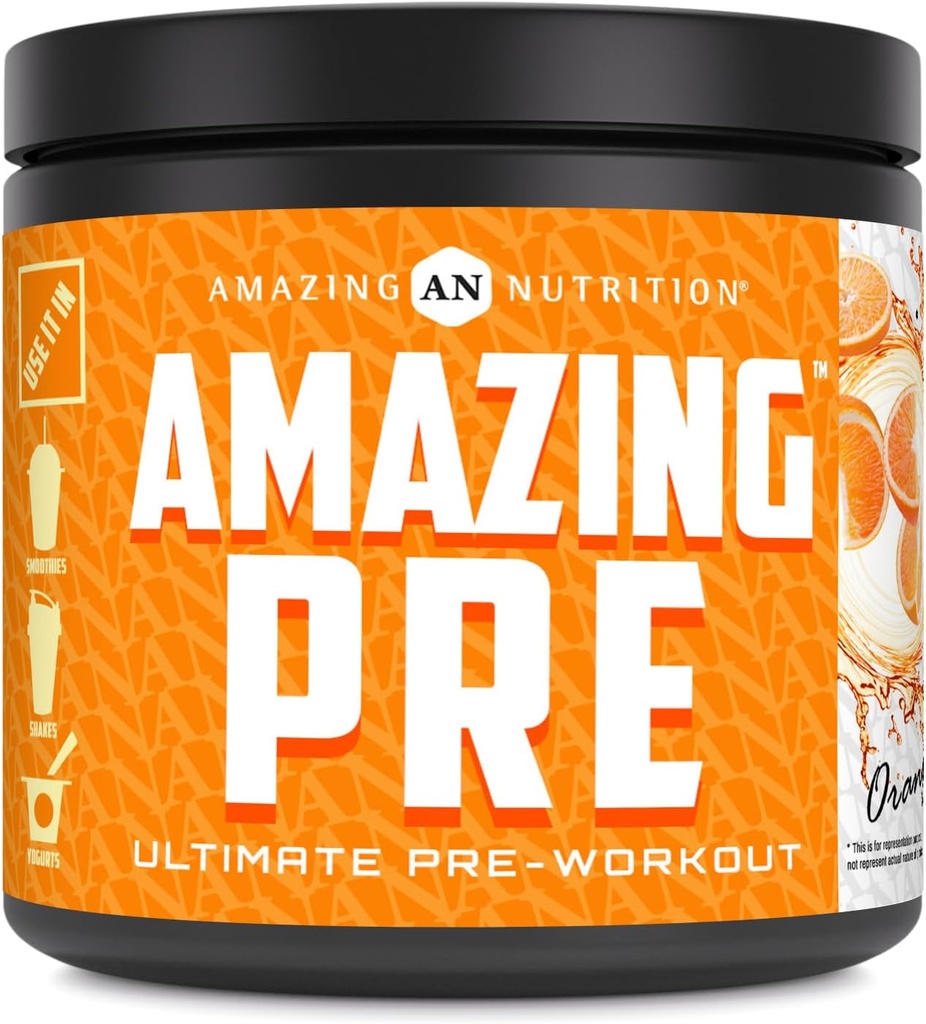 Úžasné výživy úžasné PRE 124; Ultimate Pre- Workout Dodatek 124; 30 Servings Powder 124; 2.5 Grams BCAA per Serving (30 Servings, Natural Orange)