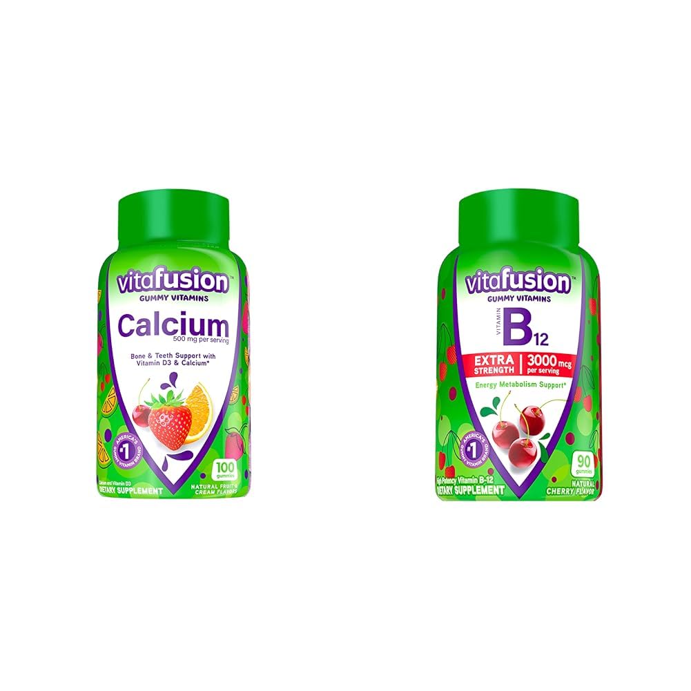 Vitafuze Žvýkací vápník Gumové Vitamíny pro podporu kostí a zubů & Extra síla Vitamin B12 Gummy Vitamíny pro podporu metabolismu energie a nervový systém Podpora zdraví
