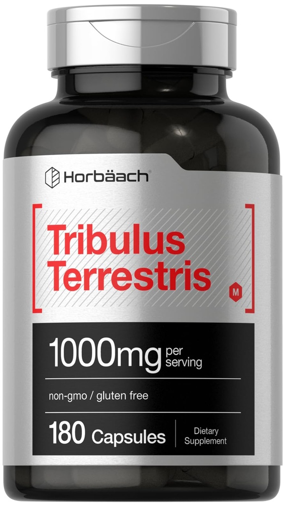 Horbaach Tribulus Terrestris pro muže CLAS124; 1000mg CLAS124; 180 Capsules CLAS124; Extract Supplement CLAS124; Non- GMO a gluten zdarma