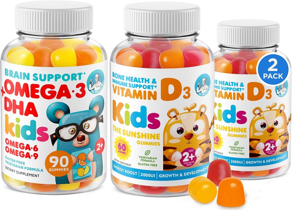 Omega 3 DHA gumy a vitamín D gumy pro děti a dospělé - No Fish Oil and gluten Free Imunitary Health Plant based Fiber Chewable