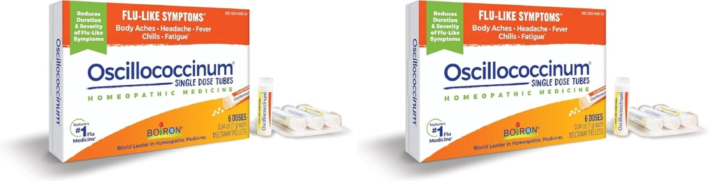 Boiron Oscilococcinum for Relief from Flu- Like Symptoms of Body Aches, Heads, Fever, Chills, and Fatigue - 6 Count (Pack of 2)