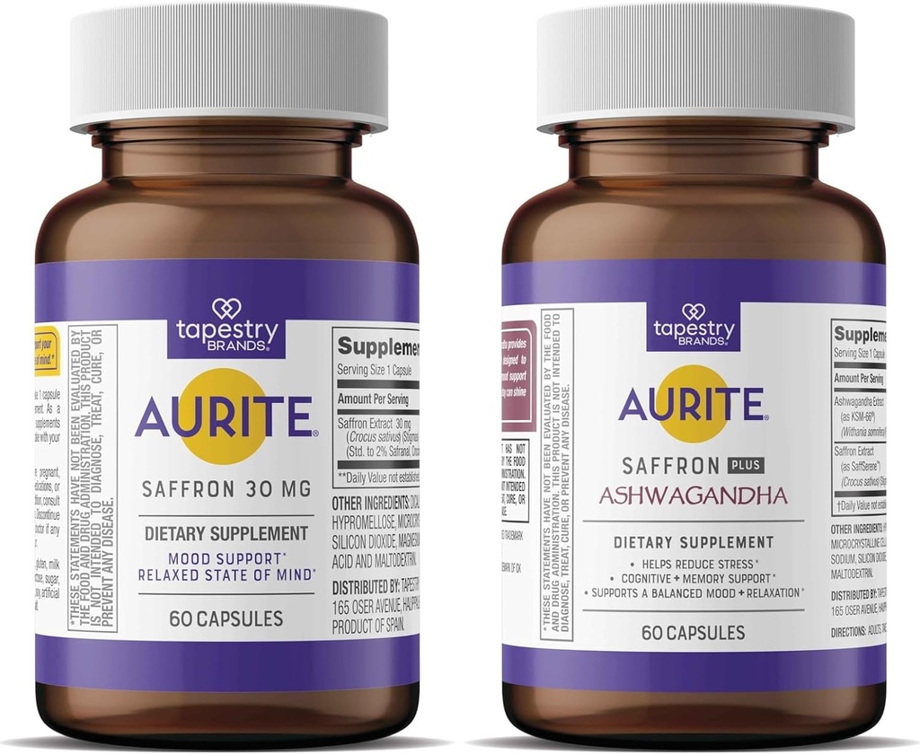 Saffron Ashwagandha & Saffron doplněk Bundle 124; Stress Management, Mood Support, Long- Term Paměť. Vegetarian Friendly, Non- GMO, gluten- Free, Soy- Free