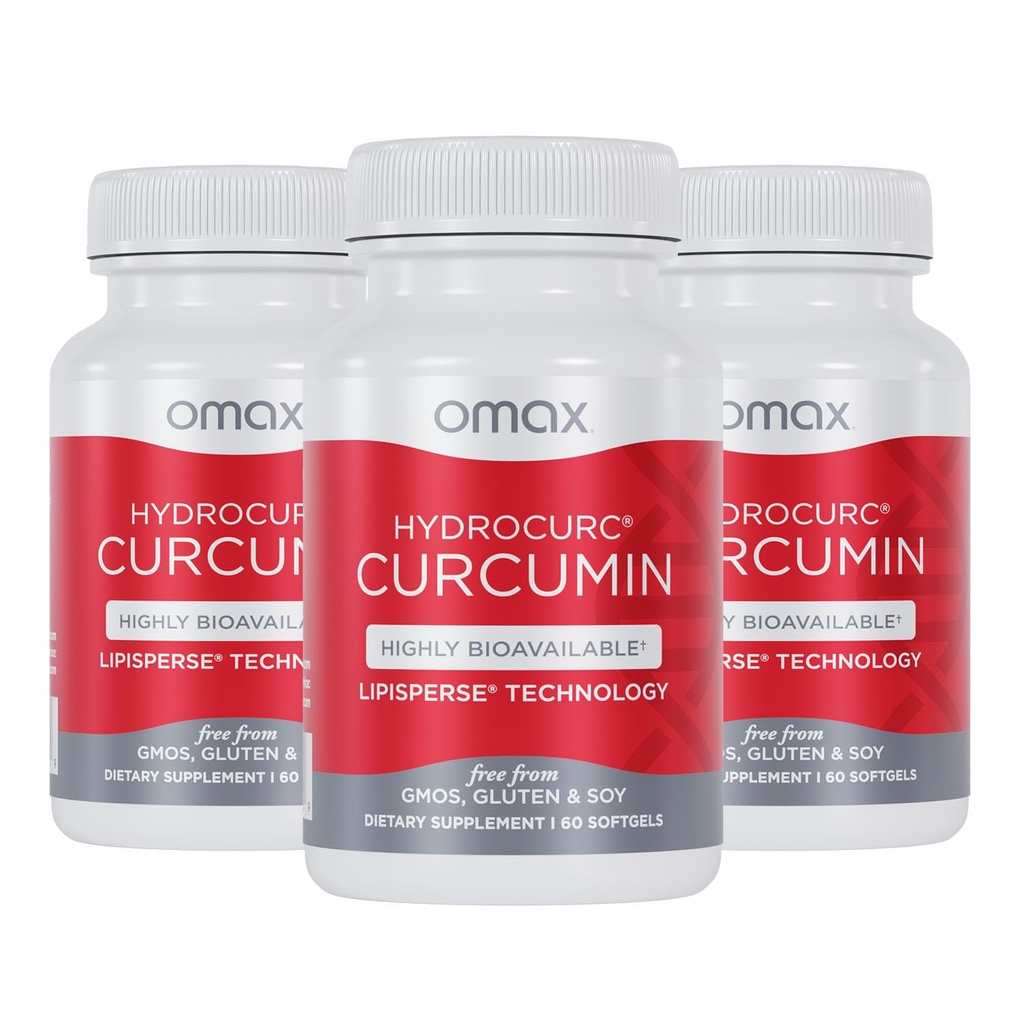 Omax3 HydroCurc Turmeric Curcumin Softgels, Vysoce biologicky dostupný MCT Oil Nanoparticle for Potency & Absorption, Joint Health, 180 Softgels (3 balení)