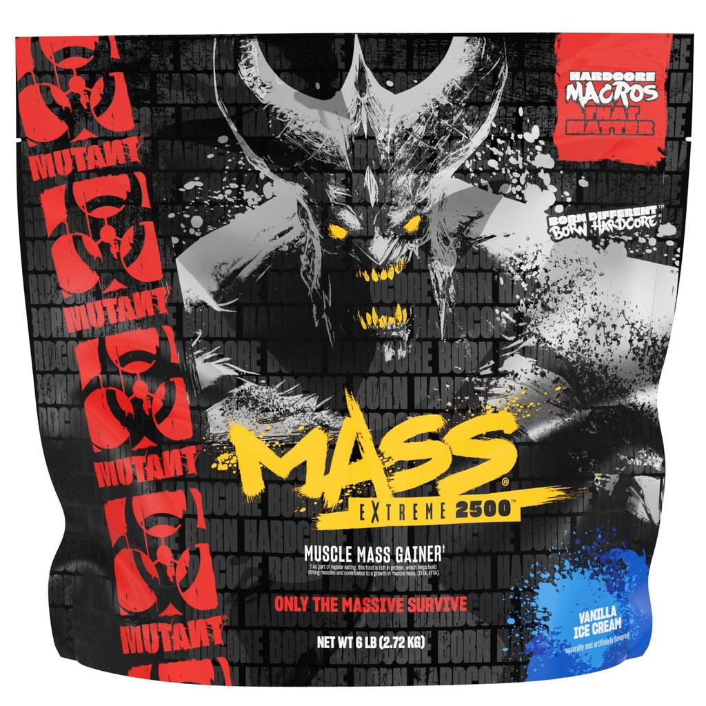 Mutant Mass Extreme Gainer - Syrovátkový proteinový prášek - Build Muscle Size and Strength - High Hustiny Clean Calories (Vanilla Ice Cream, 6 liber)