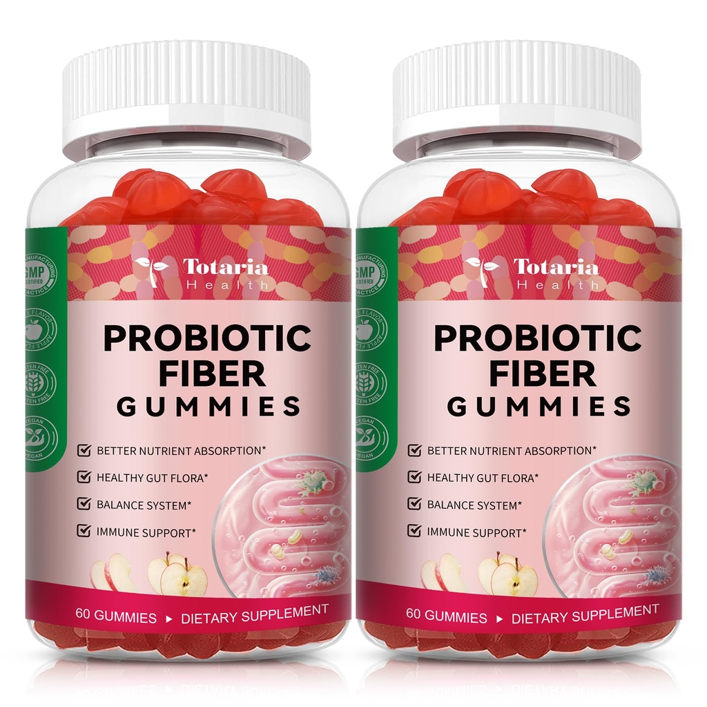9-in-1 Probiotické fibergumy pro dospělé a dospívající 16G fiber per Serving, Psyllium Fiber Supplement s 5 Miliony CFU Bacillus coagulans, Inulin, ACV pro dietetické, Gut & Immunal Wellness - 2 láhve
