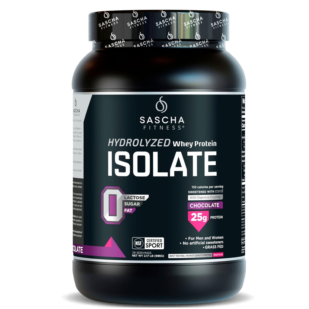 SASCHA FITNESS Hydrolyzovaný syrovátkový protein izolát, 100% Grass- Fed (2 libry, čokoláda)