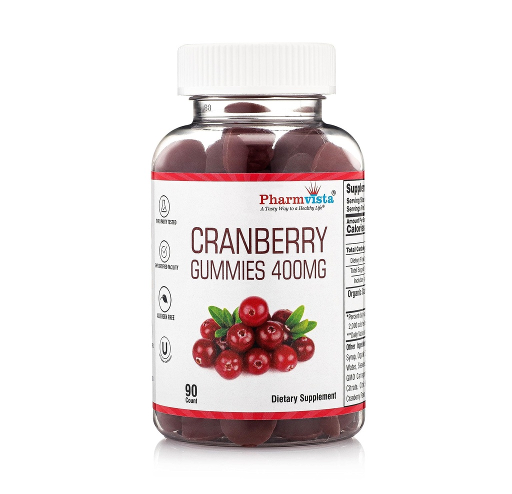 Brusinkové gumy pro děti a dospělé 400mg- gluten zdarma Allergen zdarma Nutrient Rich Vegan dodatek -Cranberry Chews-90 Počet
