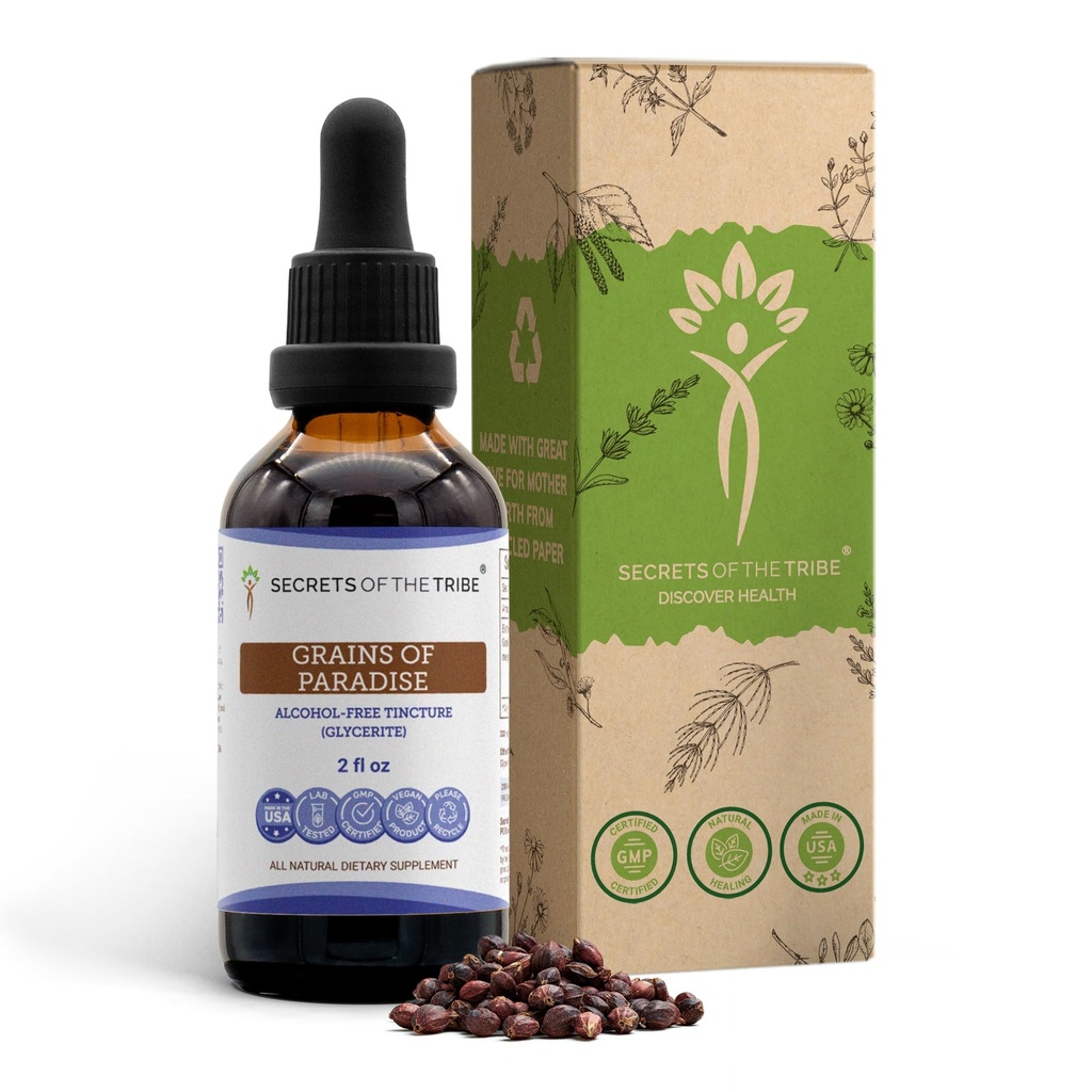 Zrna z Paradise Tincture Alcohol- Free Liquid Extract, Zrna z Paradise (Aframomum melegueta) Sušená semena (2 FL OZ)