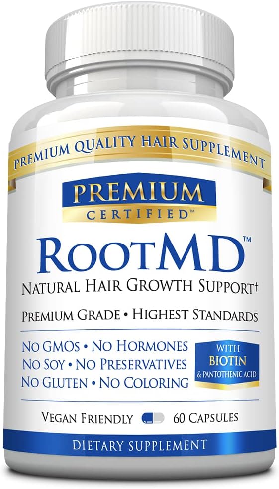 RootMD - Stimulační růst vlasů, Rejuvinate folikuly, Zlepšit oběhu skalpu - Biottin, Měď, Tocopheryl acetát, Saw Palmetto - Všechny přírodní Vegan Friendly - 60 Kapsle