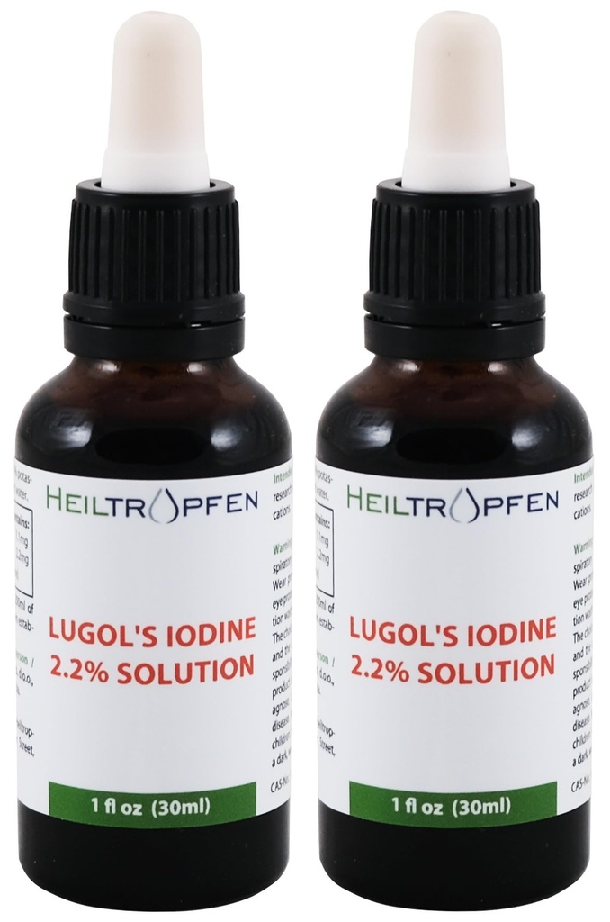 2X 2,2% Lugol 's Iodine Solution 2x1 Fl Oz - 2x30 ml CLAS124; Farmaceutické složky CLAS124; Lugols Solution Made with Jod and Draslík Iodide CLAS124; Sada dvou lahví CLAS124; Heiltropfen ®