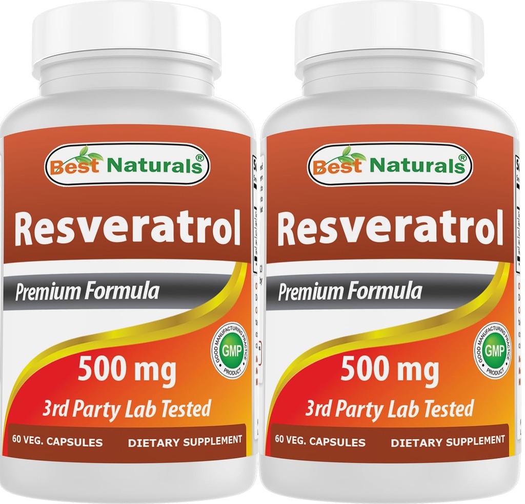 Nejlepší Naturals 2 Packs Resveratrol Complex 500 mg 60 Veg Kapsle Made with Grape Skin, Red Wine, Quercetin - Gluten Free & Non GMO - (Celkem 120 Kapsle)