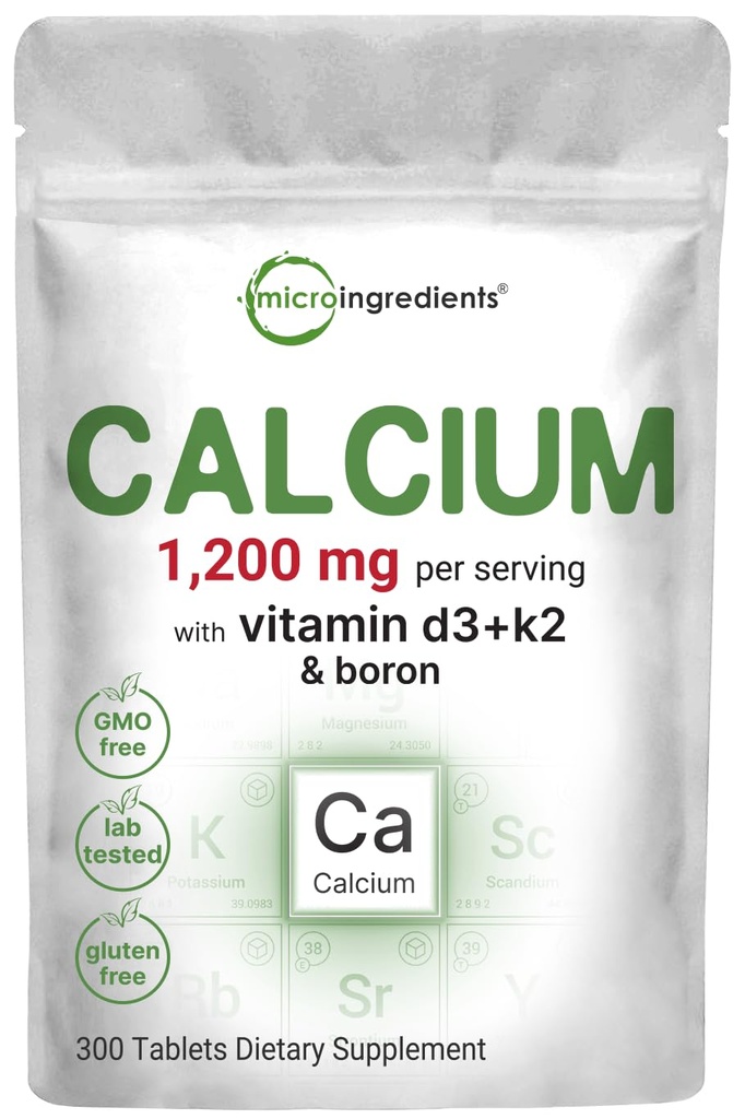 Mikro složky vápník 1 200 mg s vitaminem D3 & K2, 300 Tablety CLAS124; Vápník doplňky pro ženy & Muži CLAS124; Minerální komplex Support Bone, zuby, kolon a kardiovaskulární zdraví CLAS124; Non- GMO, gluten- bez