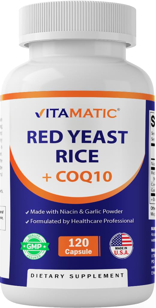 Vitamatic Citrinin- Free Red Yeast Rice 1200 mg. Kapsle s CoQ10 100mg, Flush Free Niacin 100 mg, a česnekový prášek 20mg - 120 Veg Kapsle