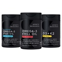 Sportovní výzkum Antarktický krilový olej Omega 3 1000mg (Double Strength) s fosfolipidy, Cholin & Astaxanthin, Triple Strength Omega 3 Fish Oil Single-Source Wild Aljaška Pollock 1250mg, Vitamin D3 K2