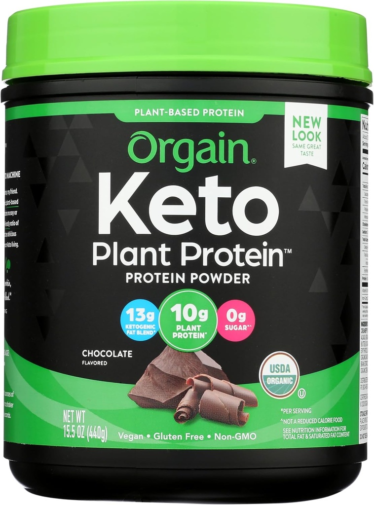 Orgain Organic Keto Vegan Protein Powder, Chocolate - 10g Plant Based Protein, 0g Sugar *, Avocado & Coconut Oil, Gluten Free, No Dairy, Lactosa or Soy Ingredients, For Smoothies & Shakes, 0.97lb