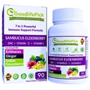 7 v 1 Elderberry se ZINC, Vitamin C, Vitamin D, Echinacea, Ginger & Indian Gooseberry (Amla). Premium Elderberry Kapsle 90 ct, All Natural, Non- GMO, Vegan, No Rice Powder, No- Gluten