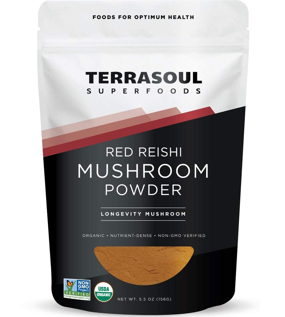 Terrasoul Superfoods Organic Reishi Houba Powder (4: 1 Extrakt), 5.5 Oz, Imunitní podpora, Stress Relief, Lepší spánek, Přijměte sílu adaptogenní houby