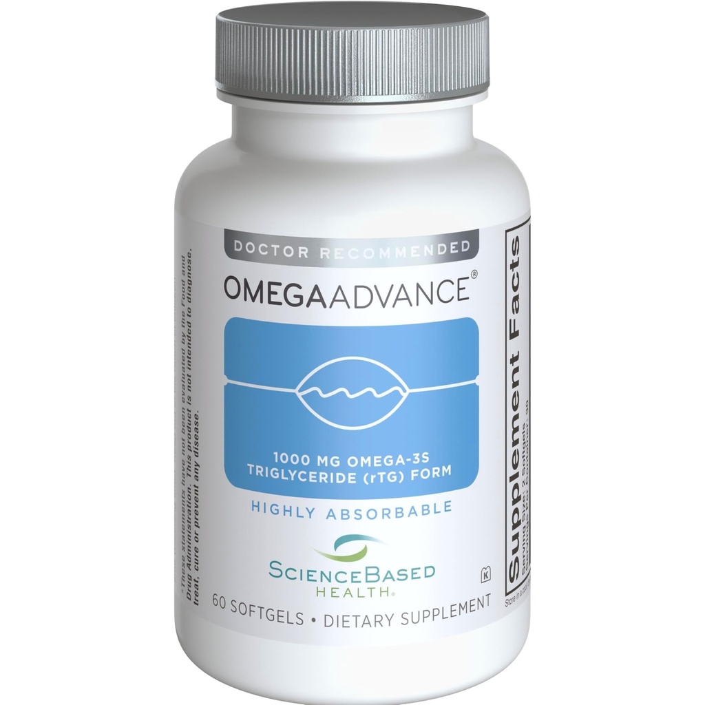 OmegaAdvance Omega33 Fish Oil - Triglyceridová forma s 1000 mg EPA & DHA - Plus Lutein & Zeaxanthin - Podporuje srdce, zdraví mozku a oční zdraví - Lemon Coated - 60 Softgels