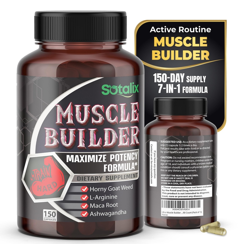 Ultra Muscle Builder Dodatek s L- Arginin & Tribulus - Podpora sportovního výcviku - 150 Kapsle (150denní dodávka)
